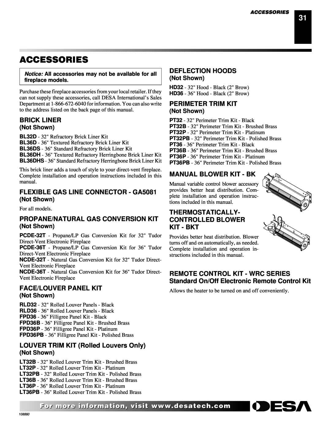 Desa V)T32EN, (V)T32EP, (V)T36EP SERIES, (V)T36EN SERIES installation manual Accessories 