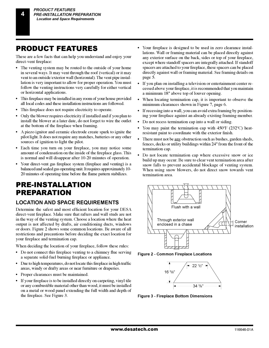 Desa (V)T32P-A Series, (V)T32N-A Series Product Features, PRE-INSTALLATION Preparation, Location and Space Requirements 