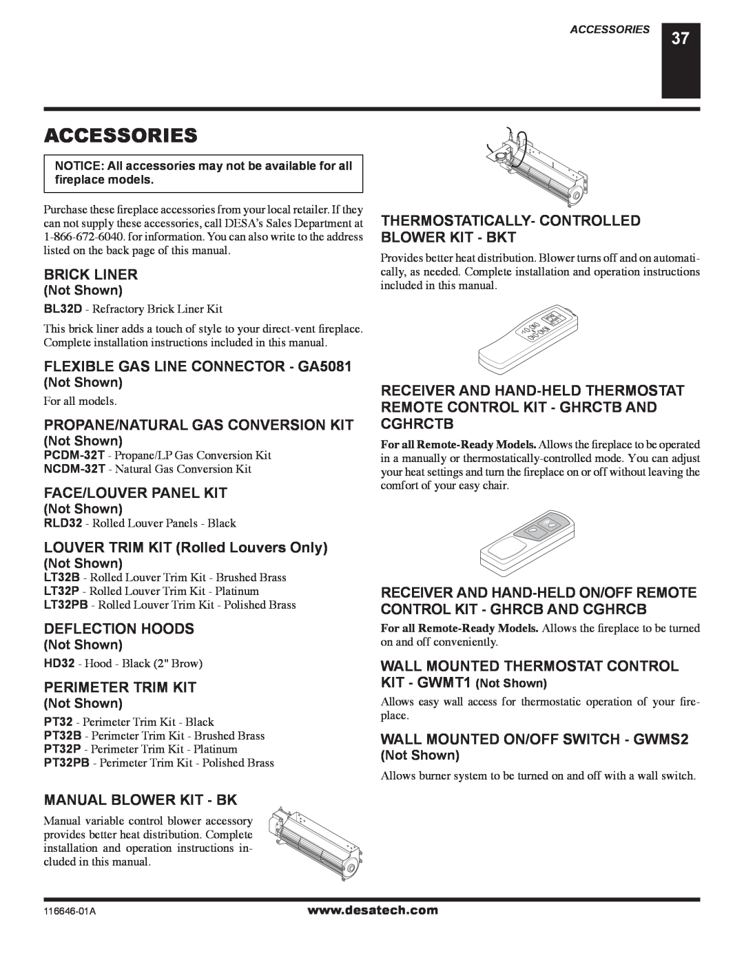 Desa (V)T32P-A Series, (V)T32N-A Series, CGDV32NR installation manual Accessories 