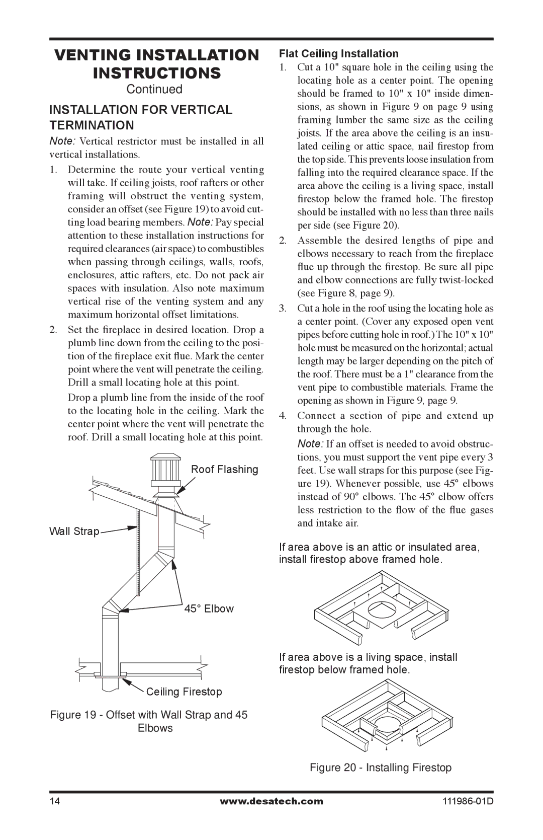 Desa (V)T32N SERIES, (V)T32P SERIES installation manual Installation for vertical termination, Flat Ceiling Installation 