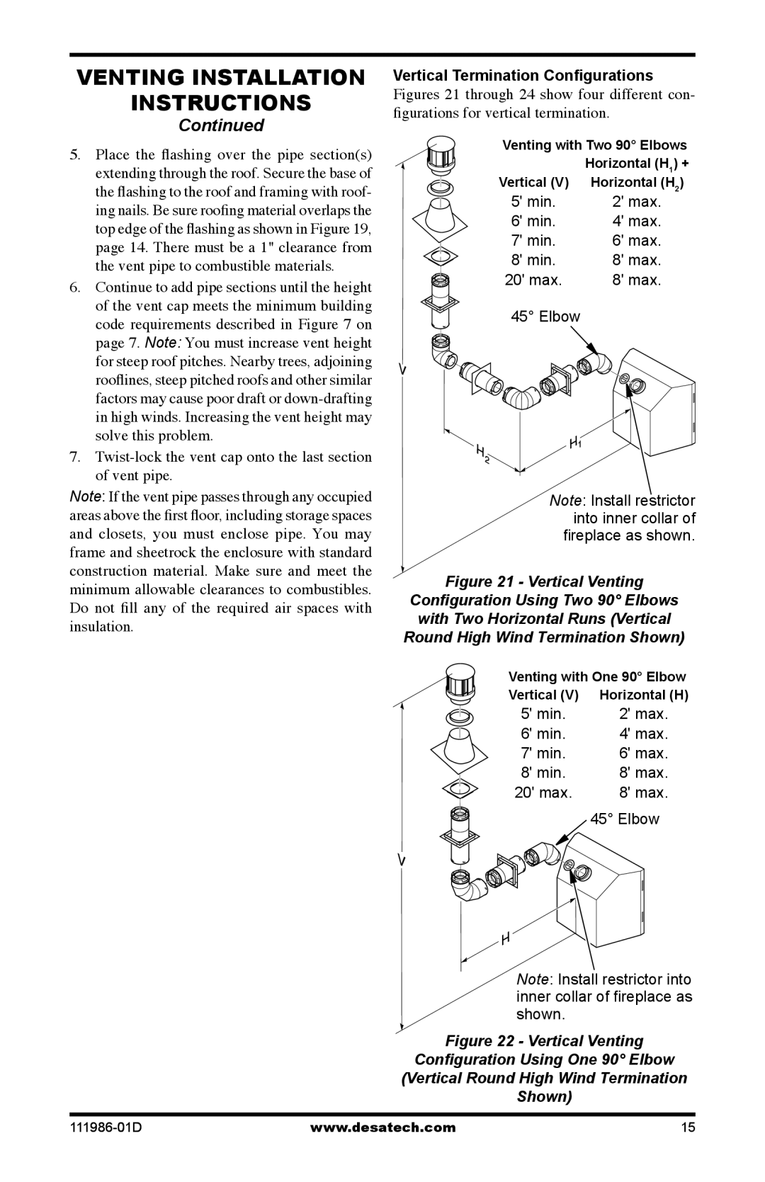 Desa (V)T32P SERIES, (V)T32N SERIES installation manual Twist-lock the vent cap onto the last section of vent pipe 