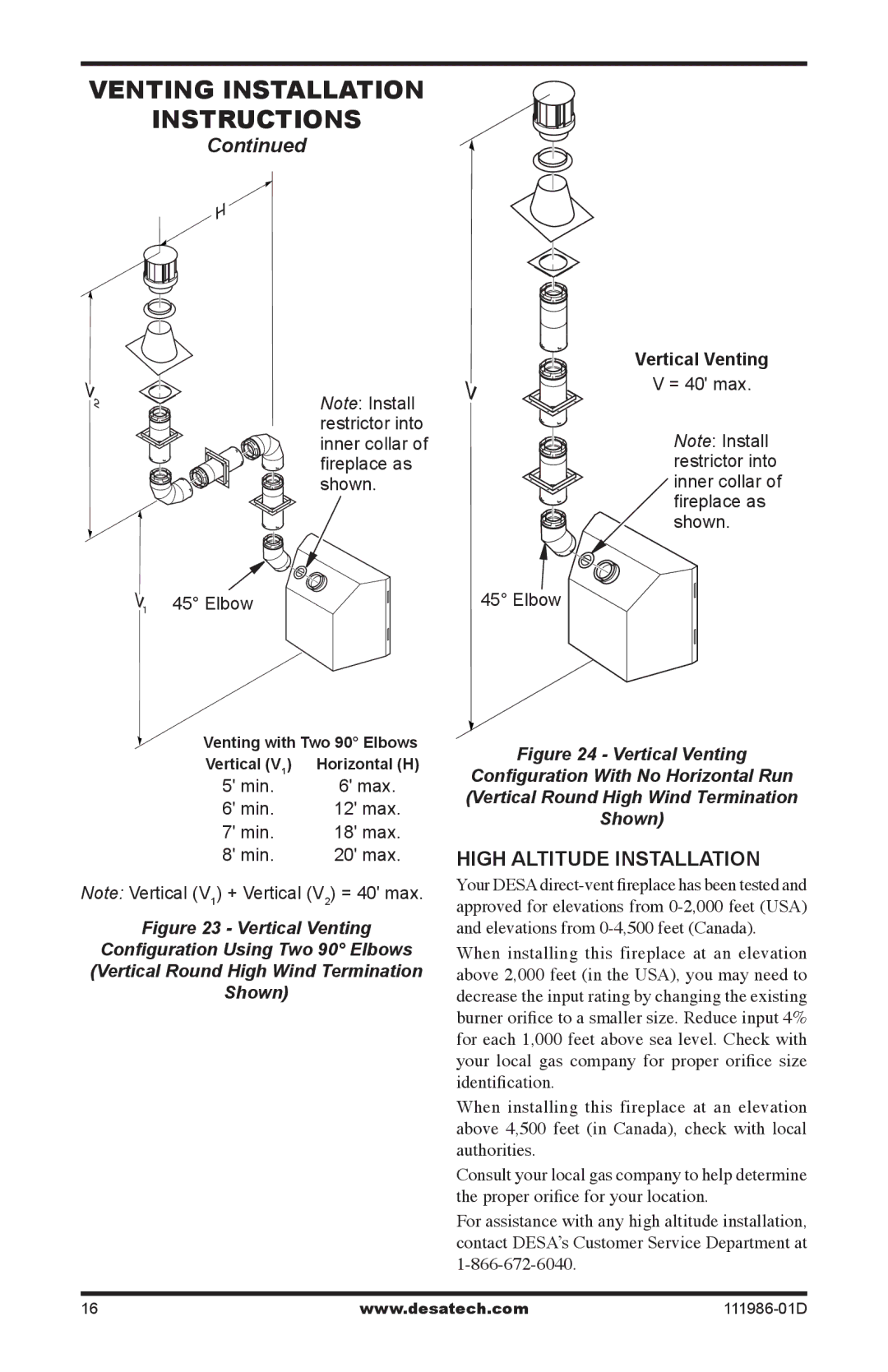 Desa (V)T32N SERIES, (V)T32P SERIES installation manual High Altitude Installation, Vertical Venting 