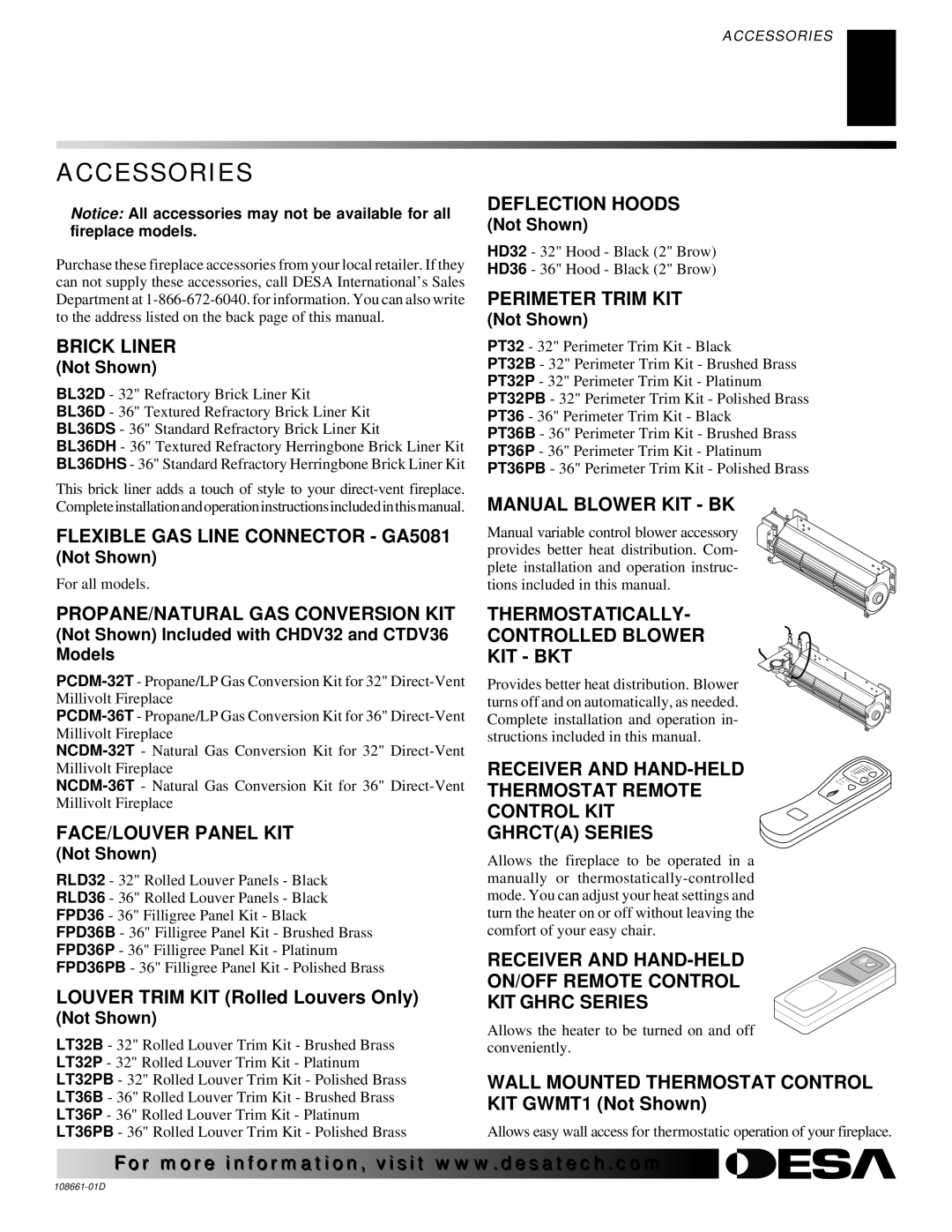 Desa (V)T32N, (V)T36N SERIES, CTDV36NR installation manual Accessories 