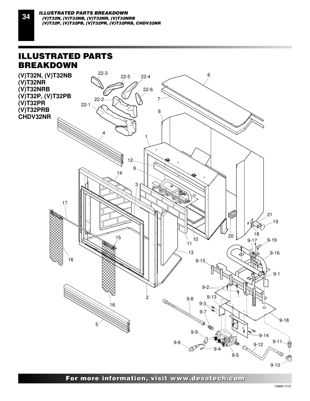 Desa (V)T36N SERIES, (V)T32N, CTDV36NR installation manual Illustrated Parts Breakdown, VT32NRB, VT32PRB CHDV32NR 