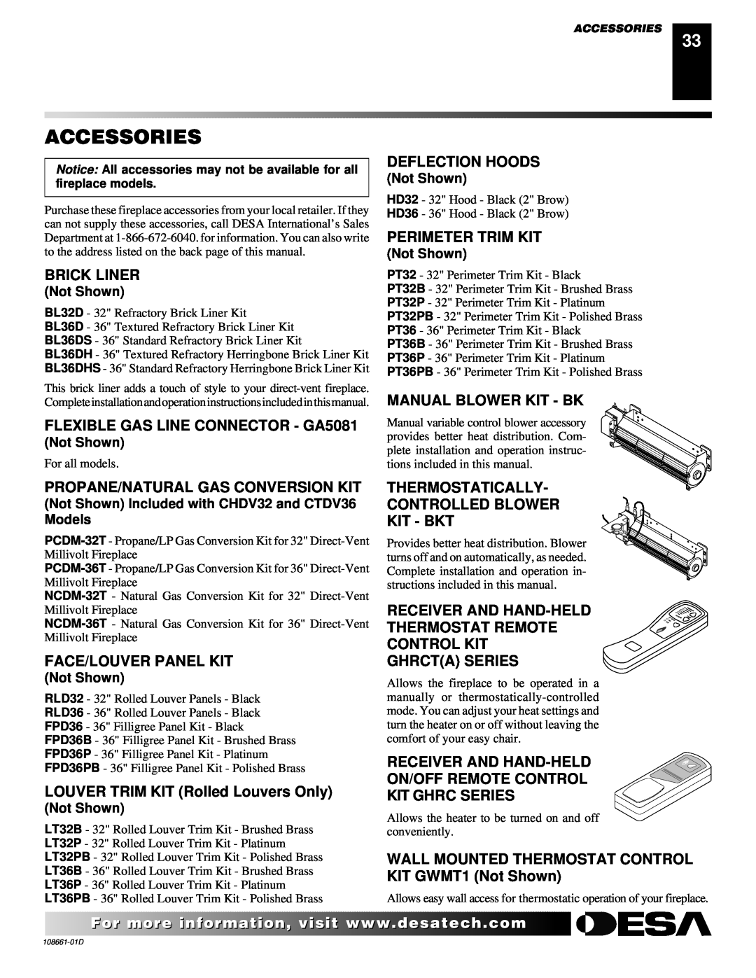 Desa (V)T32N, (V)T36N SERIES, CTDV36NR installation manual Accessories 