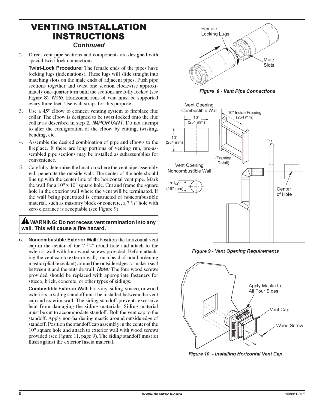 Desa CHDV32NR, (V)T32P, (V)T36P SERIES installation manual Vent Pipe Connections 