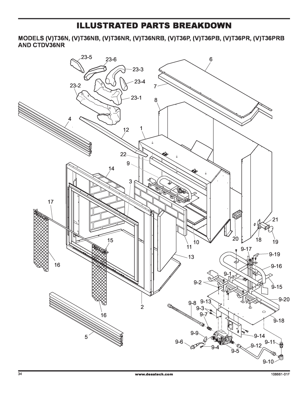 Desa (V)T36P SERIES, (V)T32P, CHDV32NR installation manual illustrated parts breakdown, AND CTDV36NR 