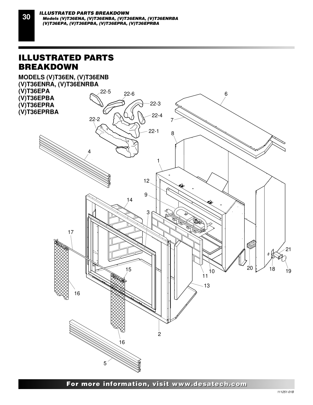 Desa (V)T36ENA Illustrated Parts Breakdown, Models VT36EN, VT36ENB VT36ENRA, VT36ENRBA, VT36EPBA VT36EPRA VT36EPRBA 