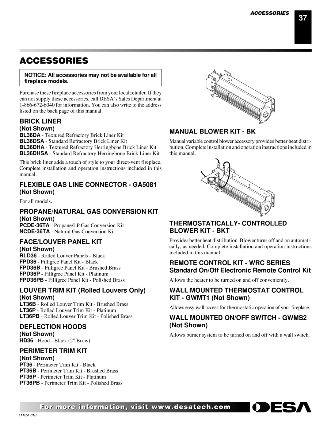 Desa (V)T36ENA installation manual Accessories 