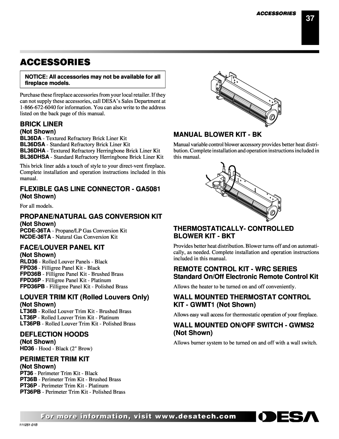 Desa (V)T36ENA installation manual Accessories 
