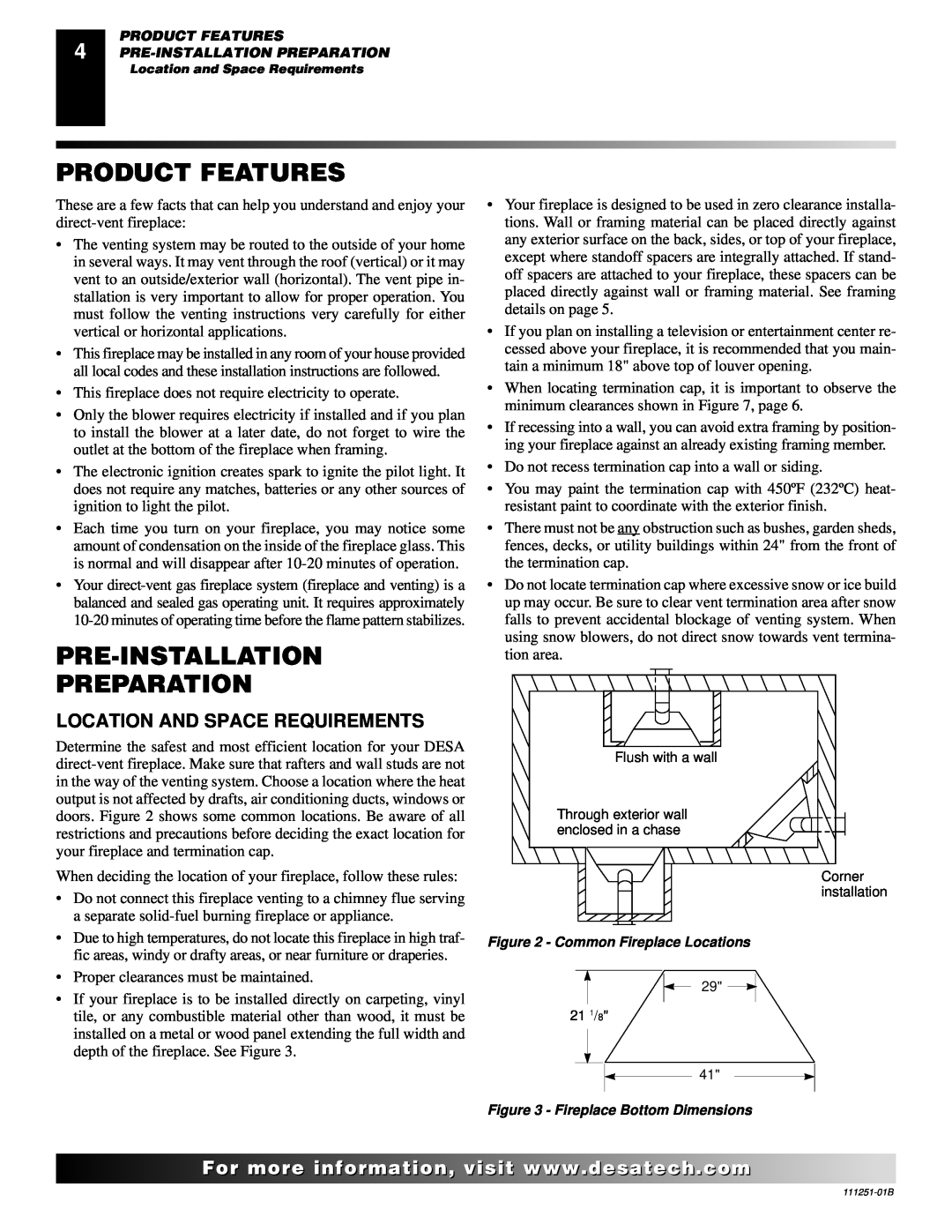 Desa (V)T36ENA installation manual Product Features, Pre-Installation Preparation, Location And Space Requirements 