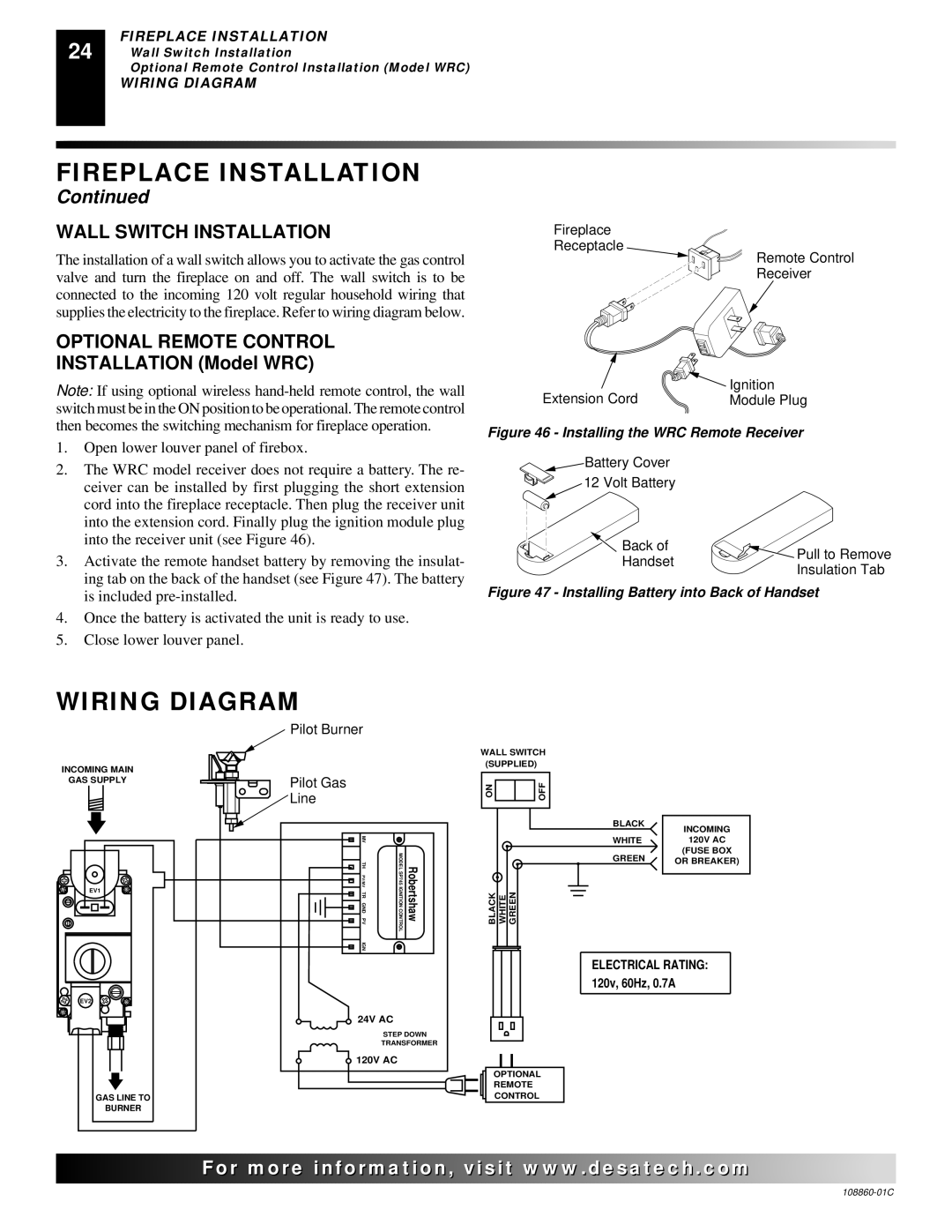 Desa (V)T36EP, (V)T36EN installation manual Wiring Diagram, Wall Switch Installation, Optional Remote Control 