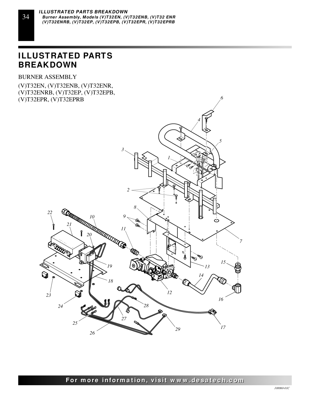 Desa (V)T36EP, (V)T36EN installation manual Burner Assembly 