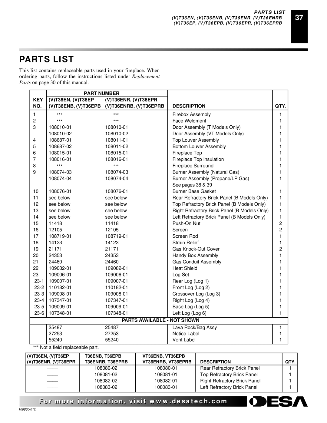 Desa (V)T36EN, (V)T36EP installation manual For more Visit www Com 