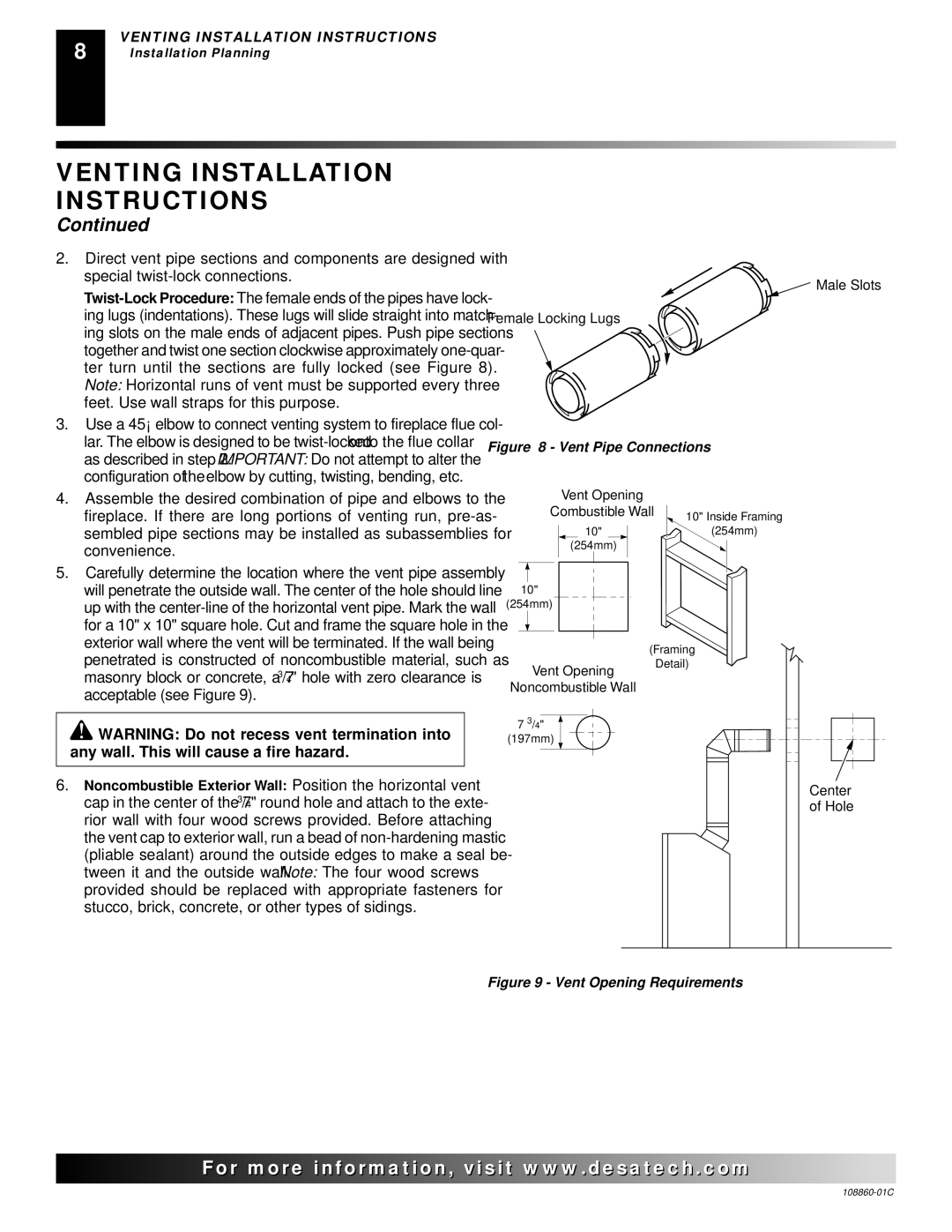 Desa (V)T36EP, (V)T36EN installation manual Vent Pipe Connections 