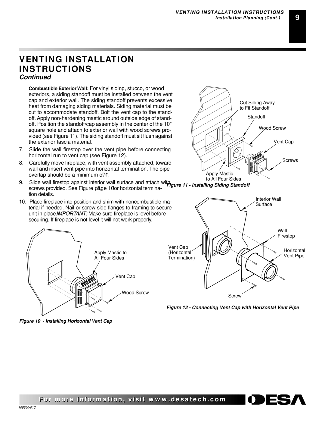 Desa (V)T36EN, (V)T36EP installation manual Installing Horizontal Vent Cap 