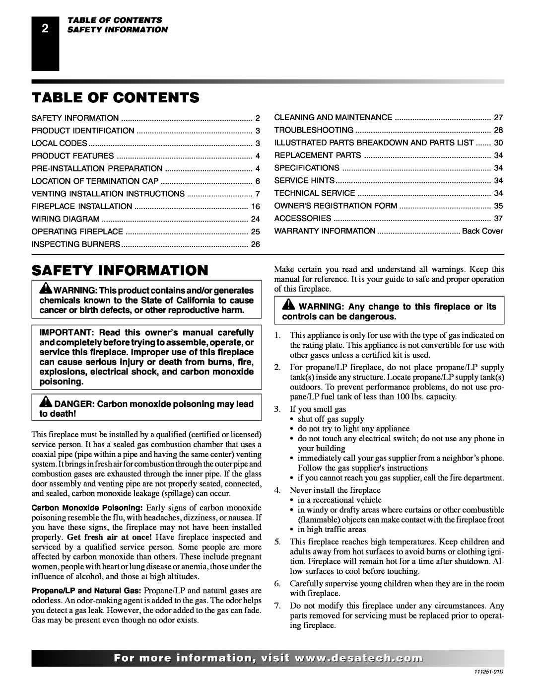 Desa (V)T36EPA SERIES, (V)T36ENA SERIES, (V)T36ENA SERIES, (V)T36EPA SERIES Table Of Contents, Safety Information 