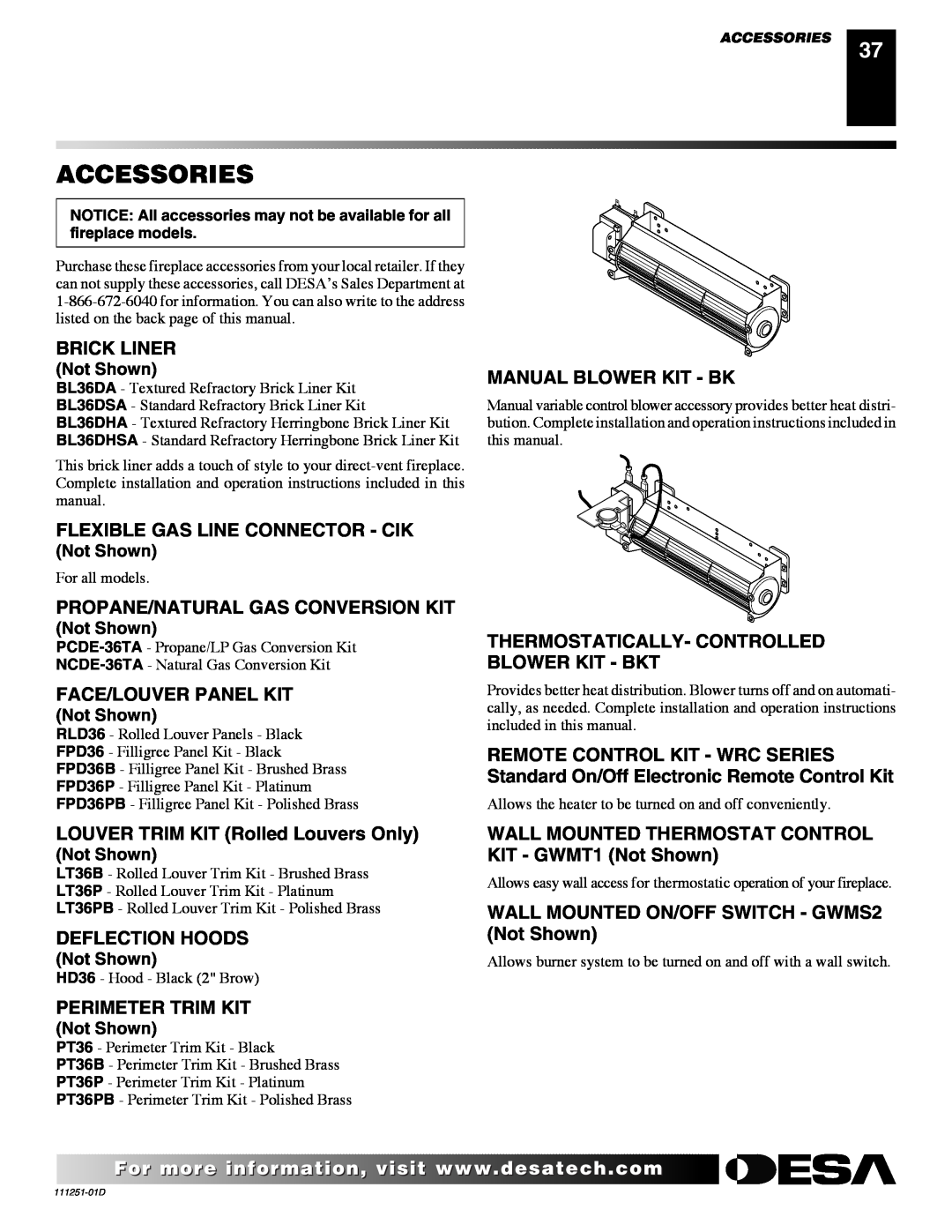 Desa (V)T36ENA SERIES, (V)T36EPA SERIES, (V)T36EPA SERIES, (V)T36ENA SERIES installation manual Accessories 
