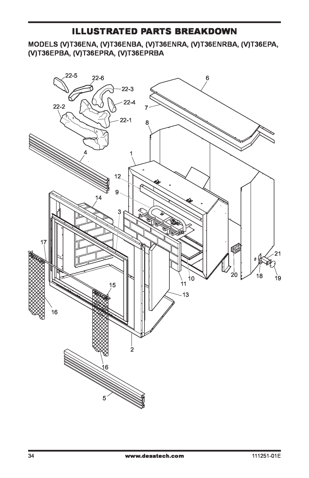 Desa (V)T36EPA installation manual Illustrated Parts Breakdown, 22-2, 111251-01E 