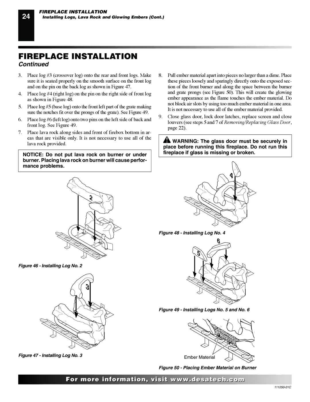 Desa (V)T36NA SERIES installation manual Installing Logs No and No 