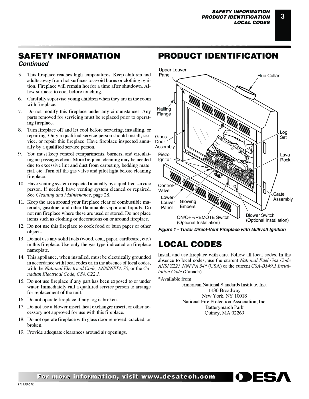 Desa (V)T36NA SERIES installation manual Safety Information Product Identification, Local Codes 