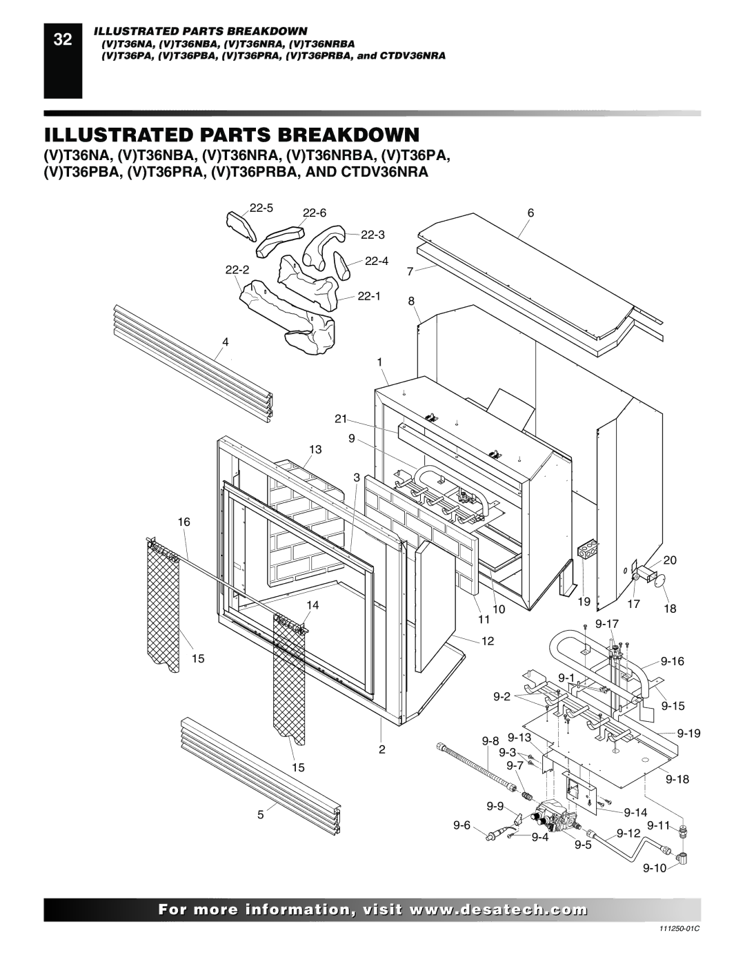 Desa (V)T36NA SERIES installation manual Illustrated Parts Breakdown 