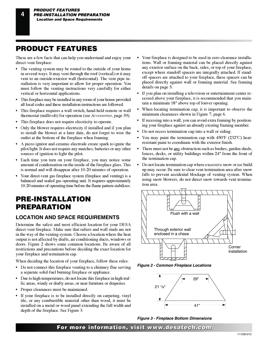 Desa (V)T36NA SERIES installation manual Product Features, PRE-INSTALLATION Preparation, Location and Space Requirements 