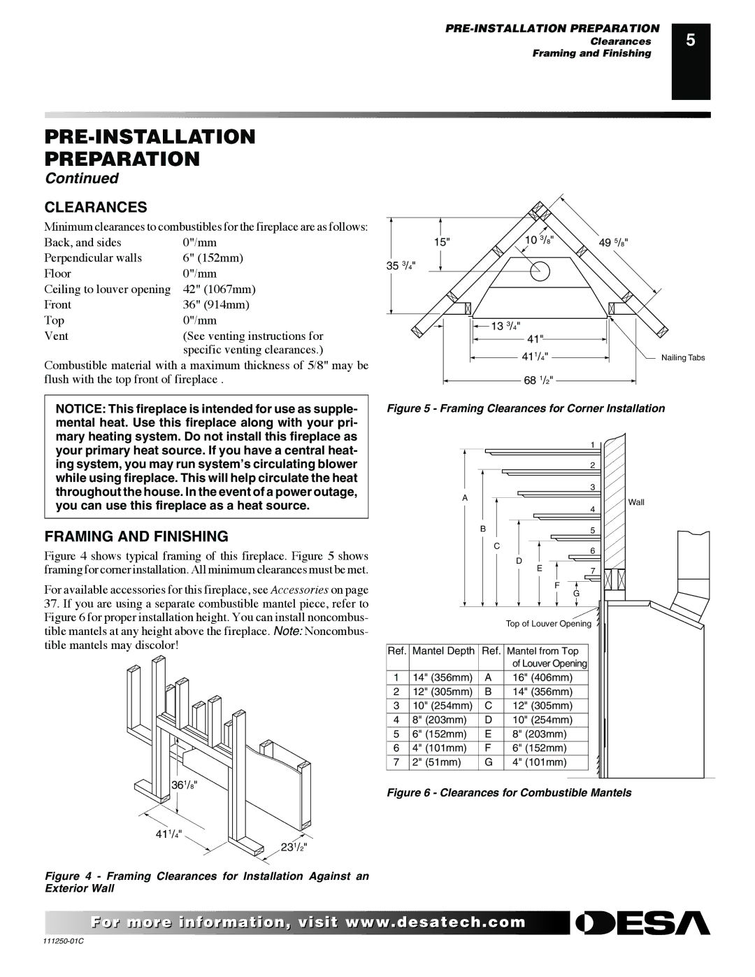 Desa (V)T36NA SERIES installation manual Clearances, Framing and Finishing 