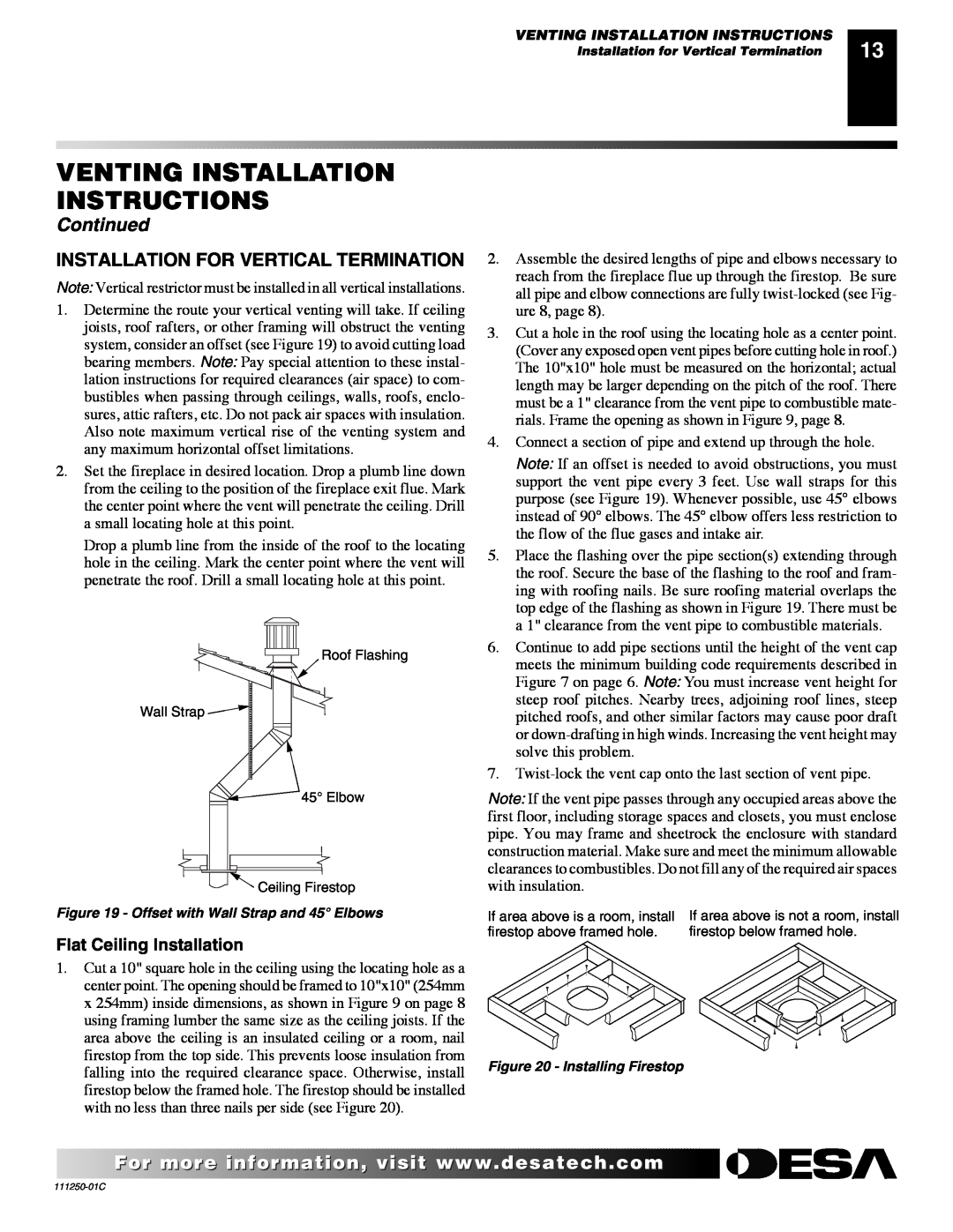 Desa (V)T36NA SERIES Installation For Vertical Termination, Venting Installation Instructions, Continued 