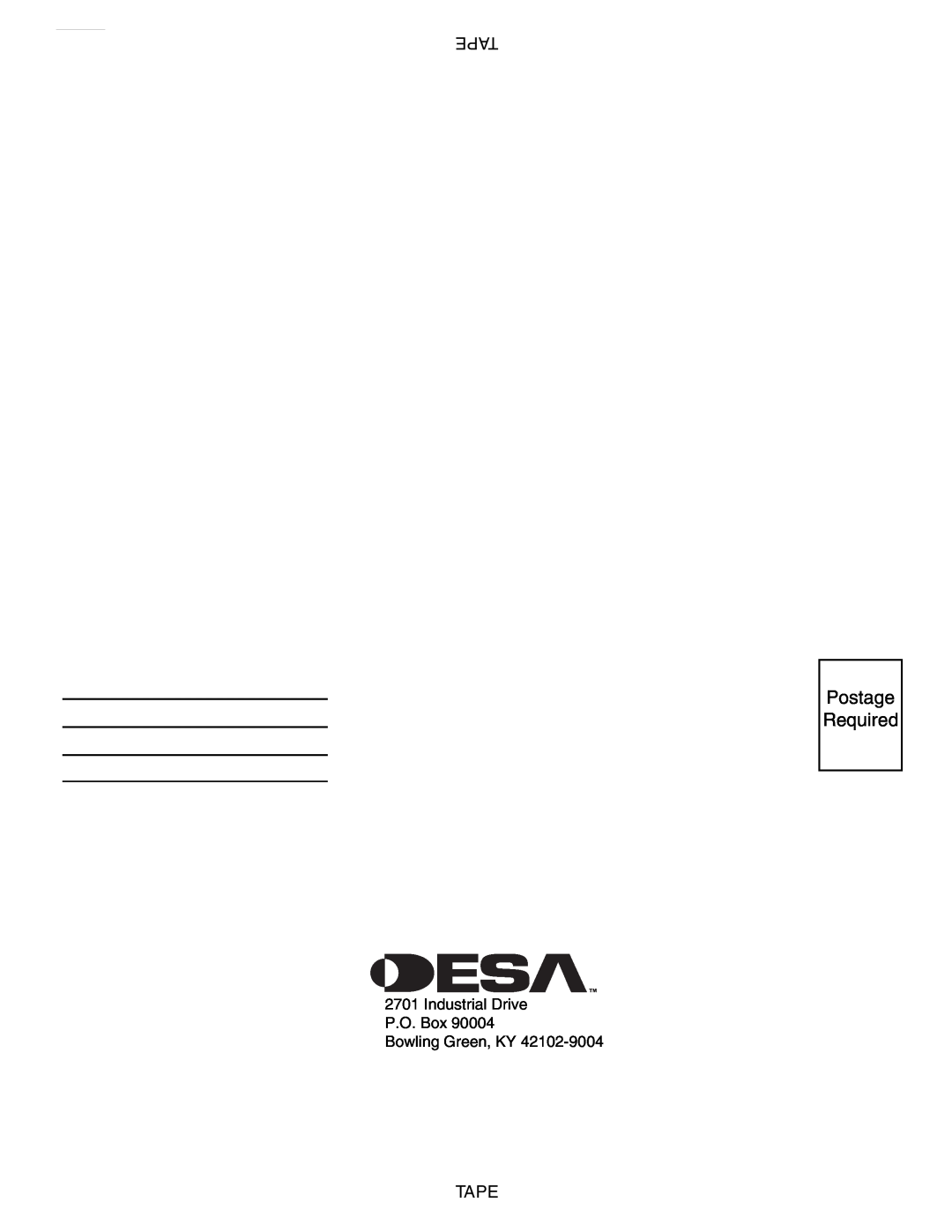 Desa (V)T36NA SERIES installation manual Postage Required, Tape, 111250-01C 