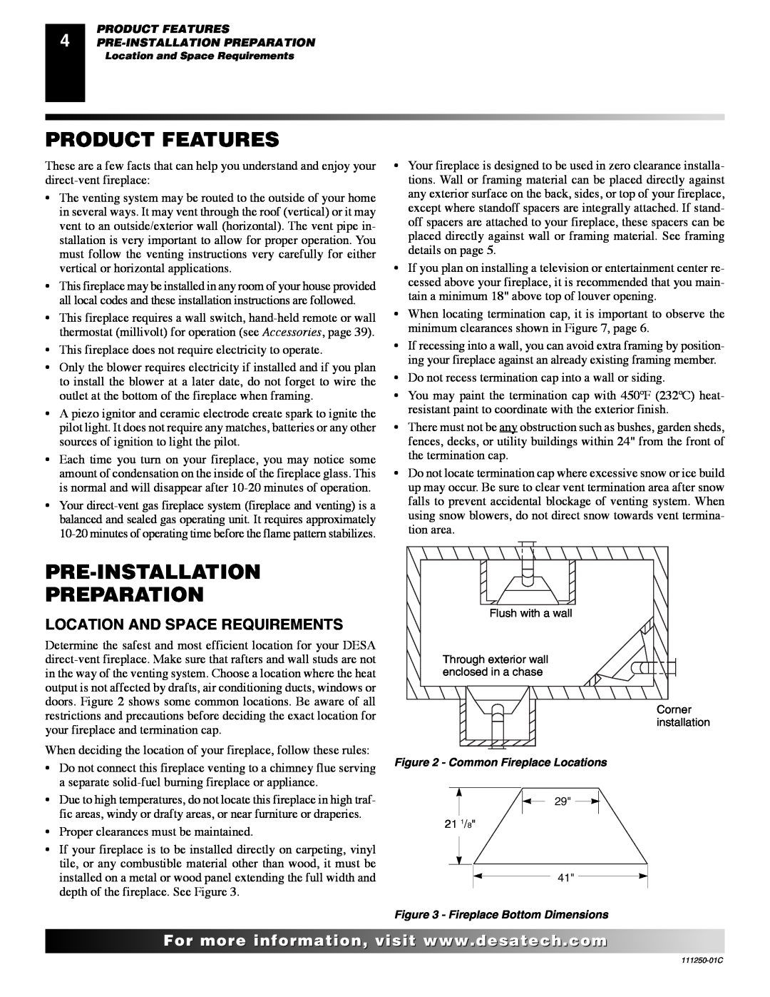 Desa (V)T36NA SERIES installation manual Product Features, Pre-Installation Preparation, Location And Space Requirements 