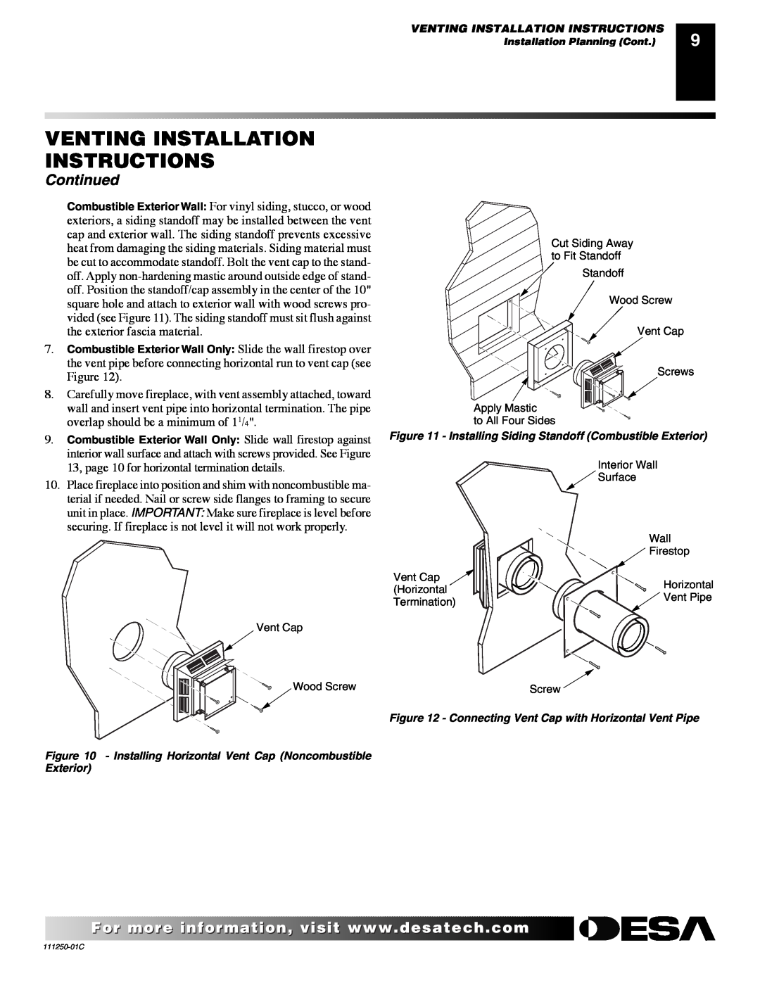 Desa (V)T36NA SERIES installation manual Venting Installation Instructions, Continued 