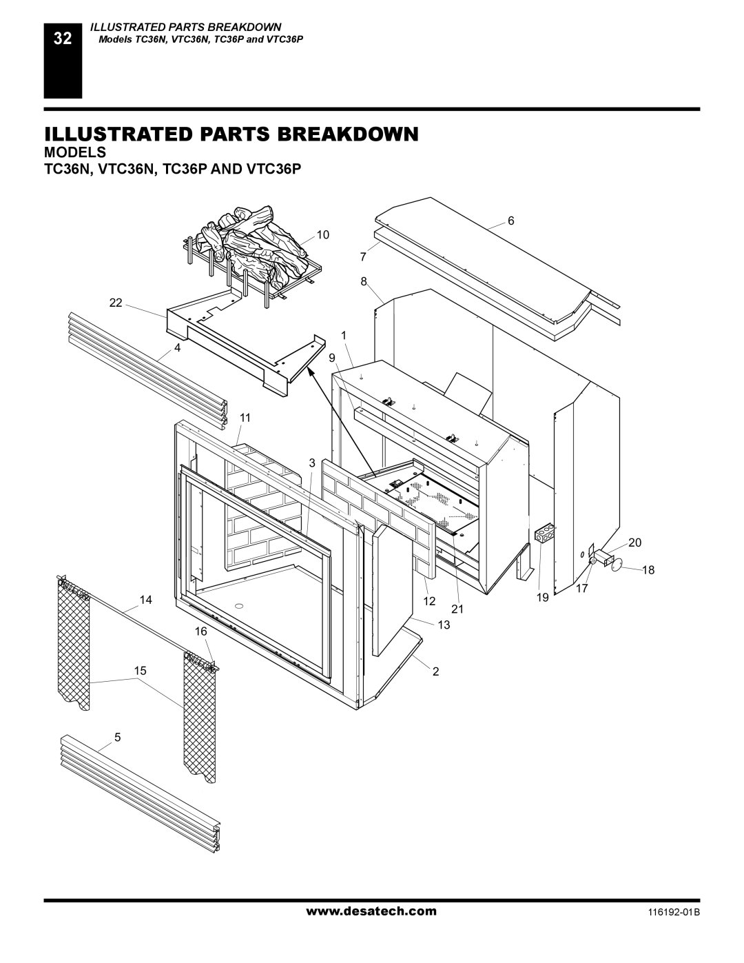 Desa (V)TC36P SERIES, (V)TC36N SERIES Illustrated Parts Breakdown, Models TC36N, VTC36N, TC36P and VTC36P 