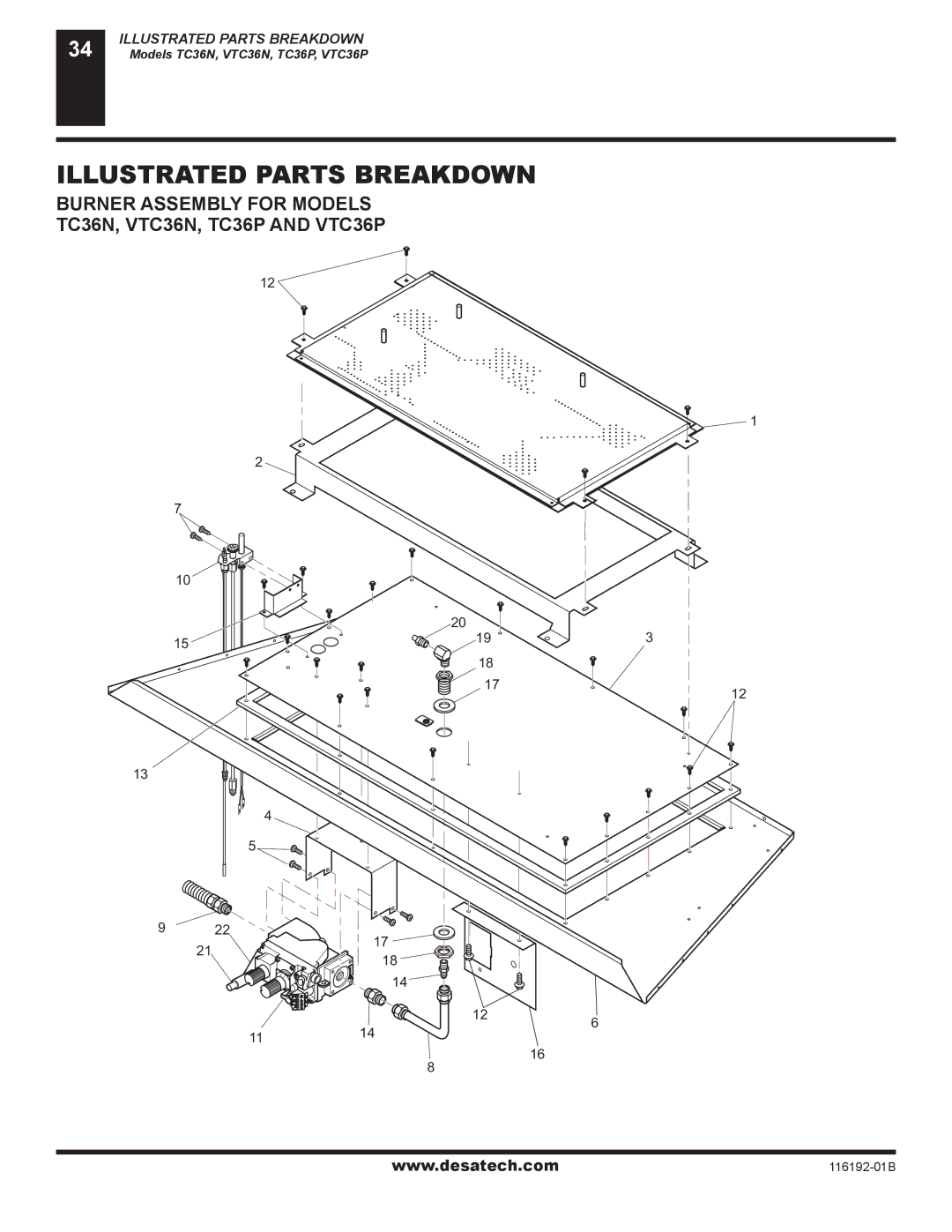 Desa (V)TC36P SERIES, (V)TC36N SERIES installation manual Burner Assembly for Models TC36N, VTC36N, TC36P and VTC36P 