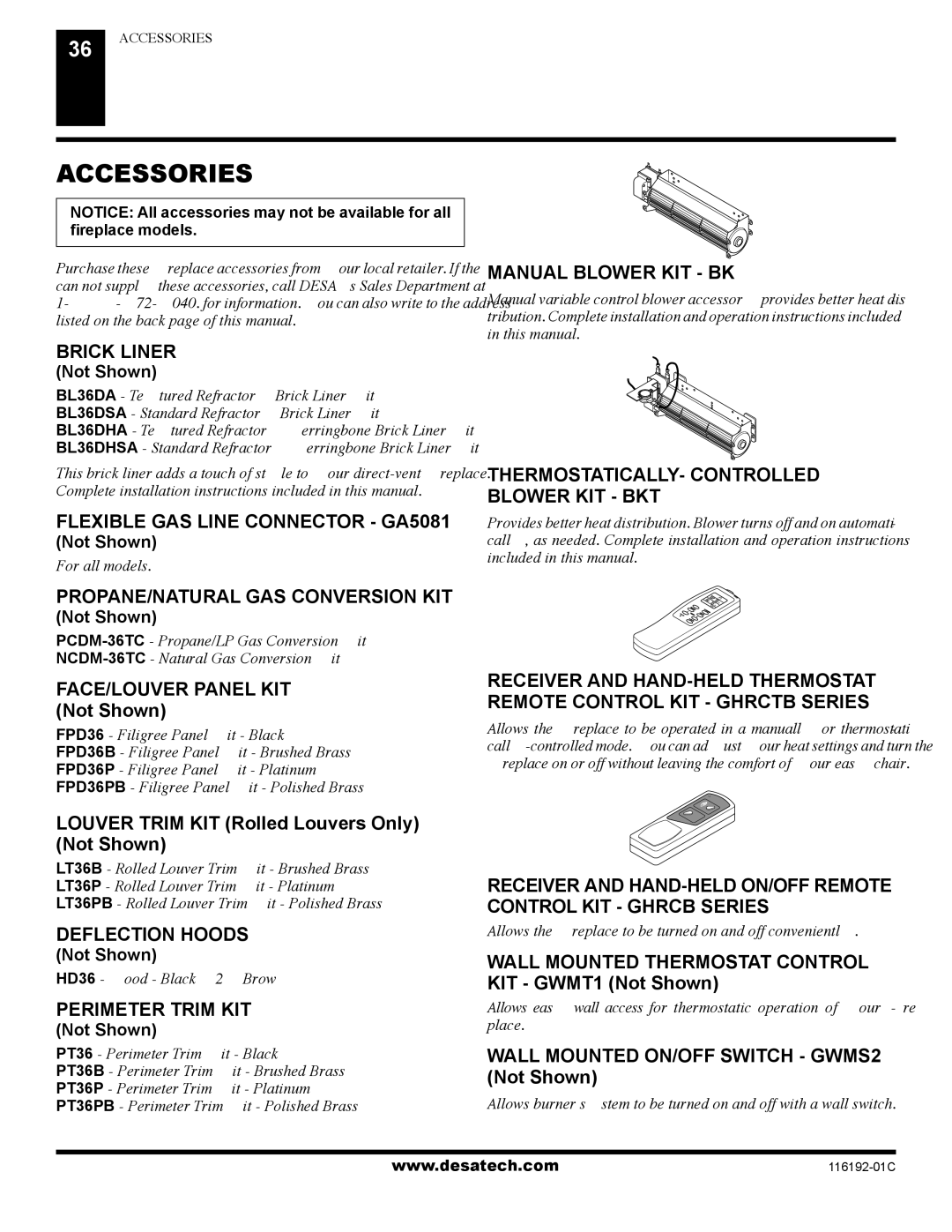 Desa (V)TC36P, (V)TC36N installation manual Accessories 