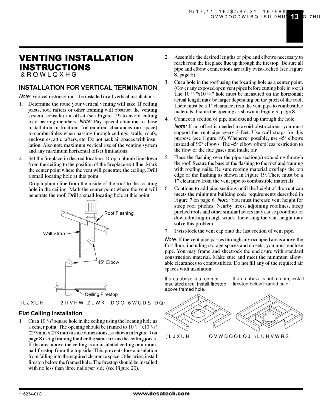 Desa (V)TC36NE SERIES Installation for Vertical Termination, Flat Ceiling Installation, If area above is a room or 