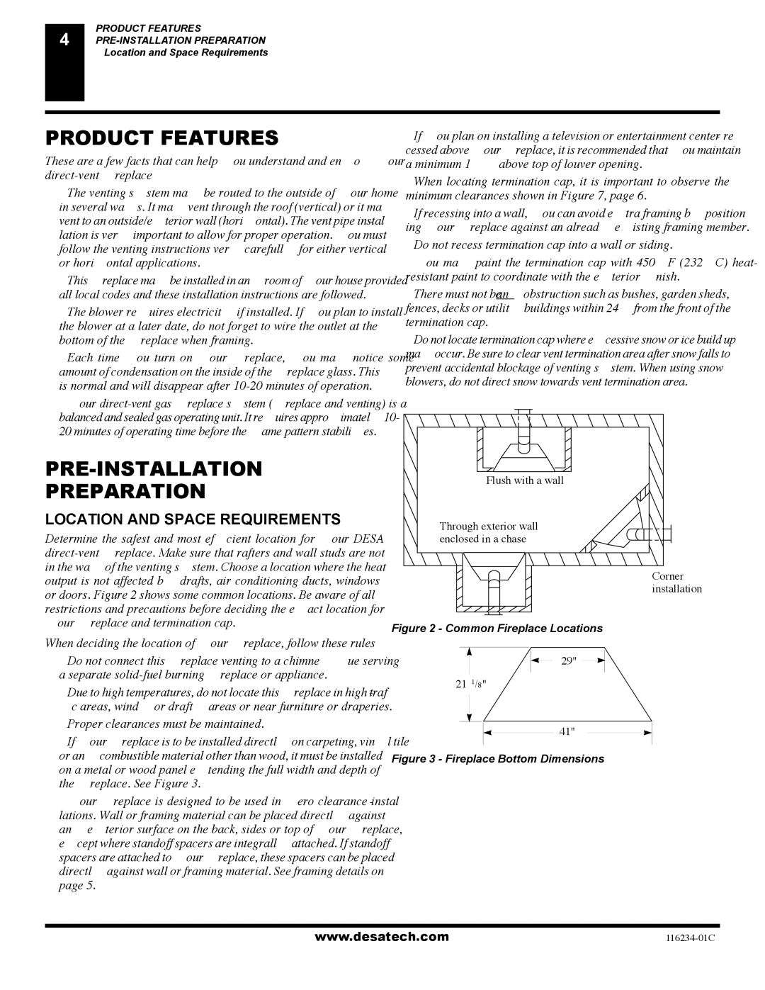 Desa (V)TC36PE SERIES, (V)TC36NE SERIES Product Features, PRE-INSTALLATION Preparation, Location and Space Requirements 