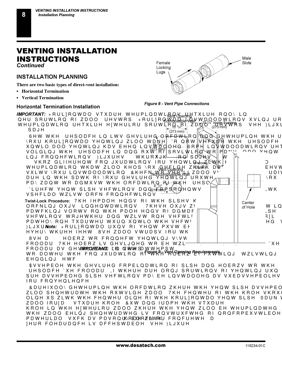 Desa (V)TC36PE SERIES Installation Planning, Horizontal Termination Installation, Male Female Slots Locking Lugs, Center 