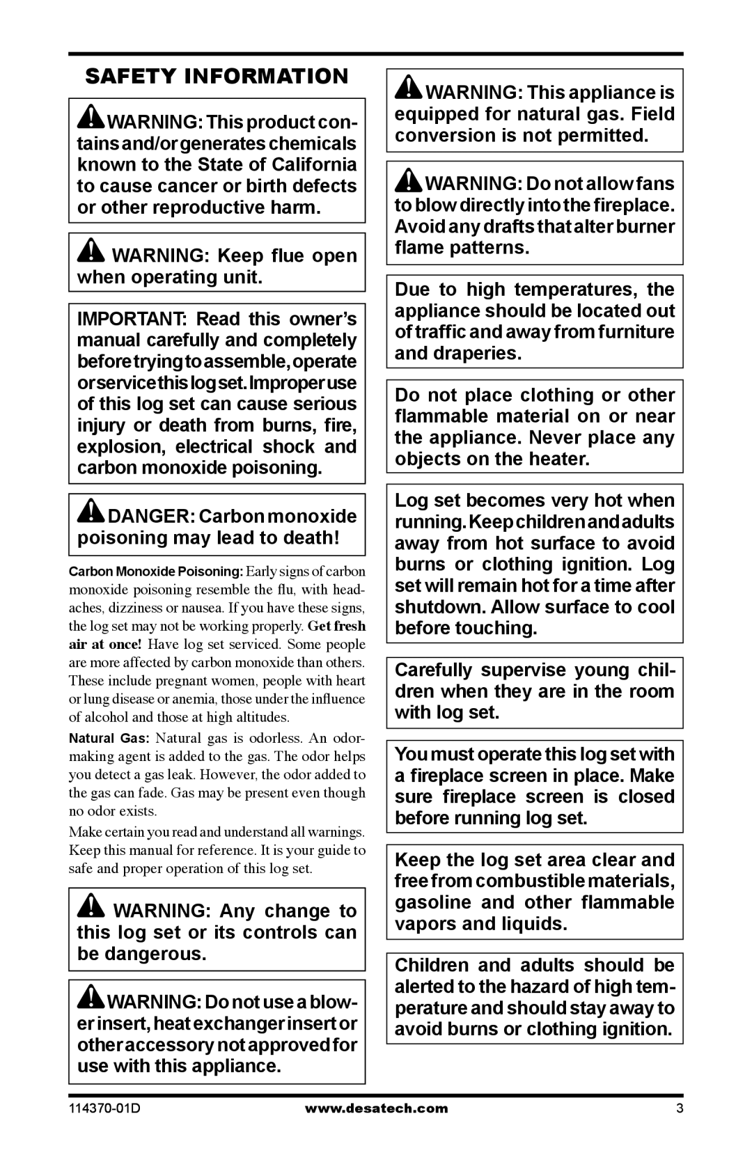 Desa VTD-18N-JHB, VTD-30N-JHB, VTD-24N-JHB installation manual Safety Information 