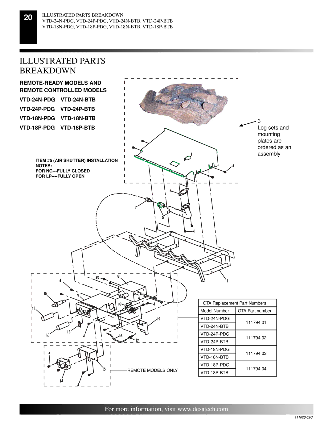 Desa VTD-24N-PDG, VTD-24N-BTB, VTD-18P-PDG installation manual Illustrated Parts Breakdown 