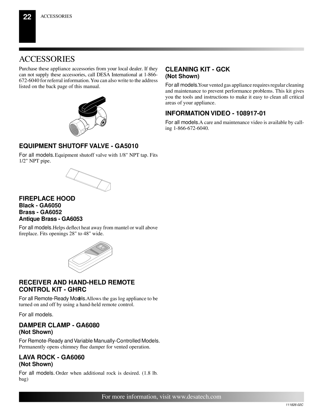 Desa VTD-18P-PDG, VTD-24N-BTB, VTD-24N-PDG installation manual Accessories 