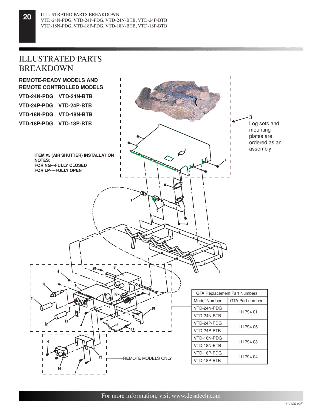 Desa VTD-24P-PDG, VTD-24P-BTB, VTD-18N-PDG, VTD-18N-BTB, VTD-18P-BTB installation manual Illustrated Parts Breakdown 