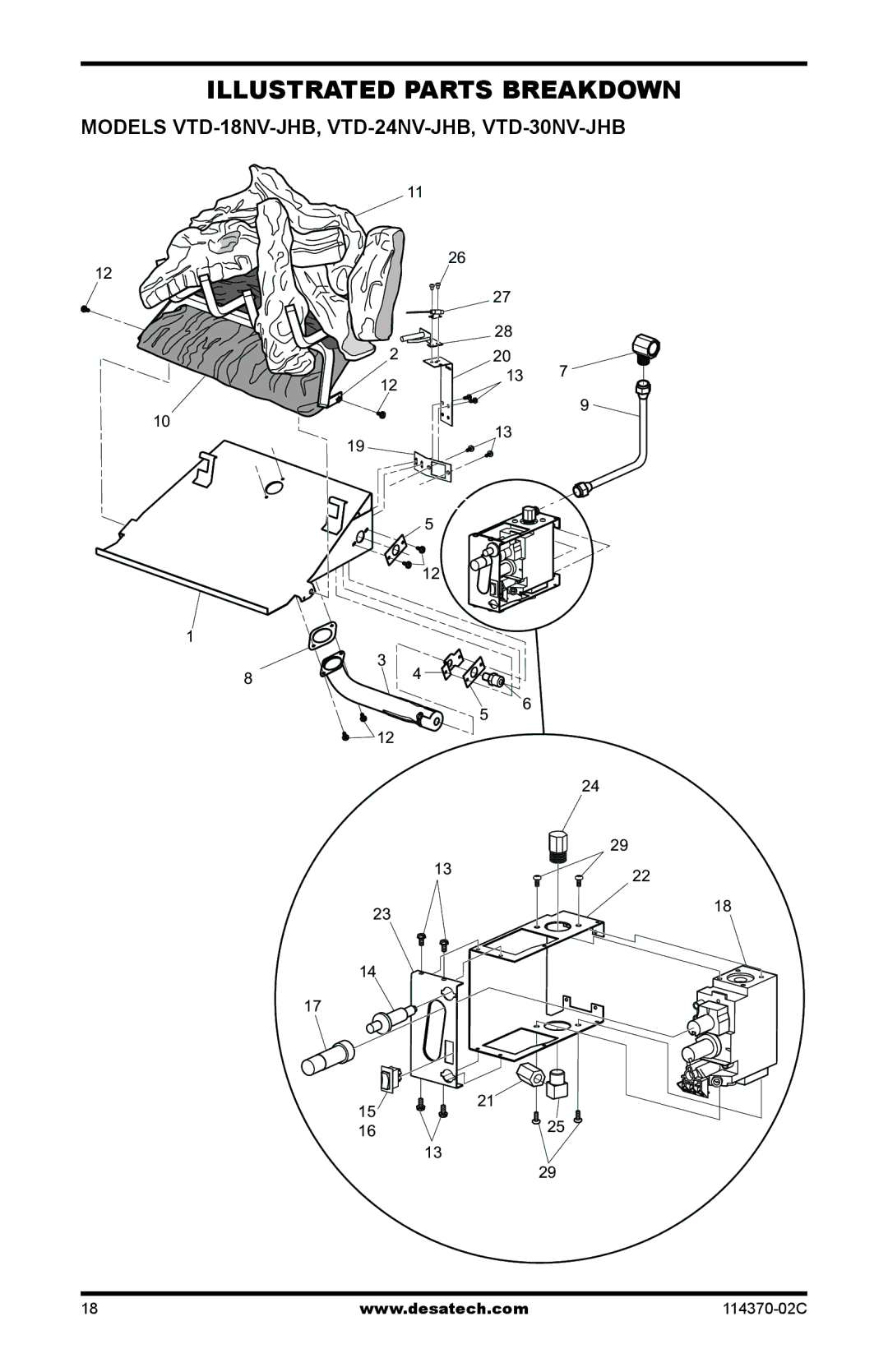 Desa VTD-30NV-JHB, VTD-30PV-JHB, VTD-24PV-JHB Illustrated Parts Breakdown, Models VTD-18NV-JHB, VTD-24NV-JHB, VTD-30Nv-JHB 