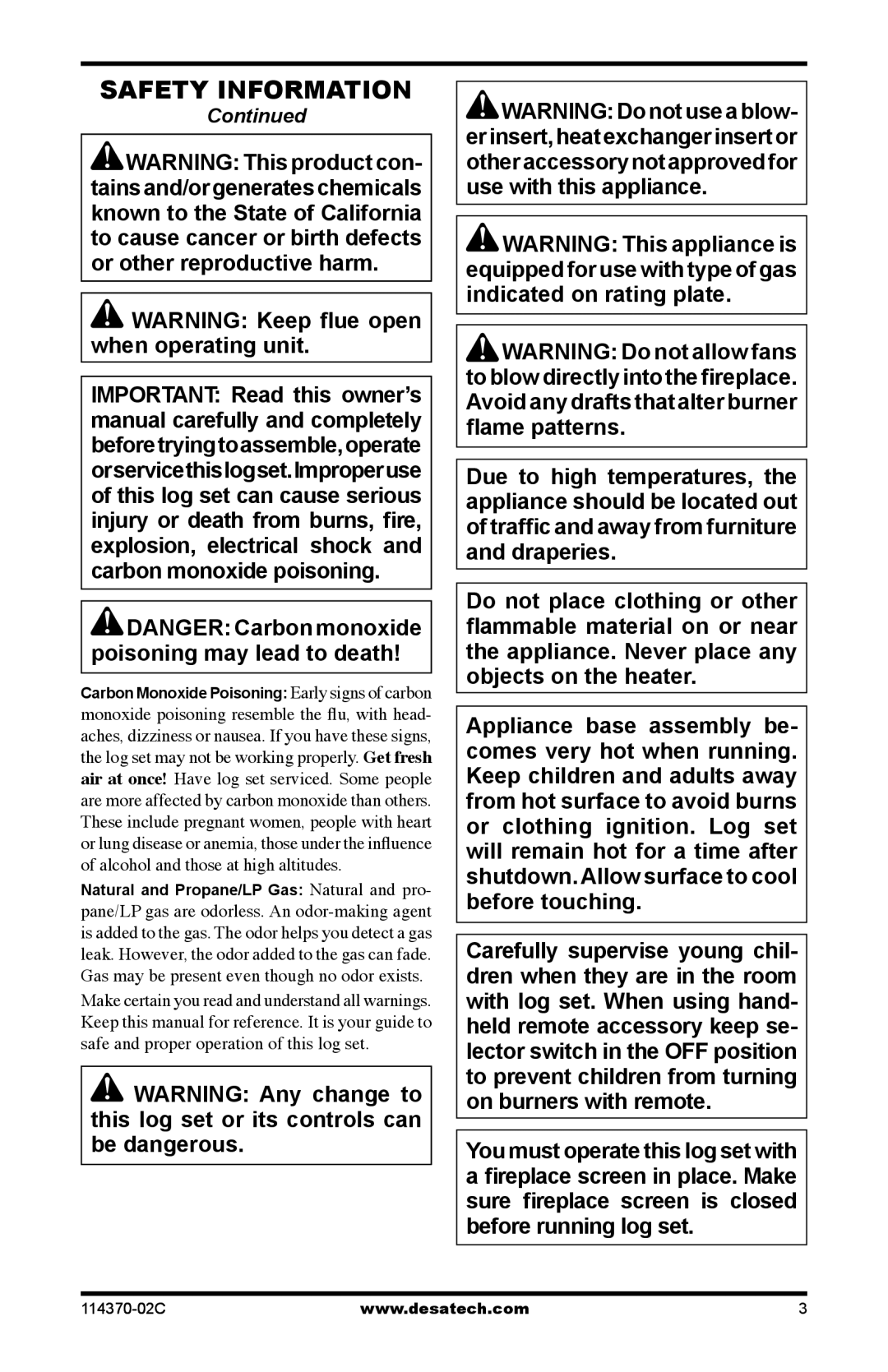 Desa VTD-24NV-JHB, VTD-30NV-JHB, VTD-30PV-JHB, VTD-24PV-JHB, VTD-18NV-JHB, VTD-18PV-JHB installation manual Safety Information 