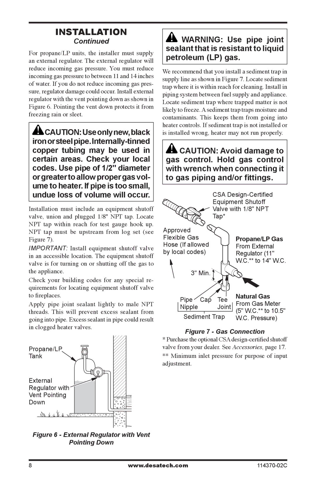 Desa VTD-24PV-JHB, VTD-30NV-JHB, VTD-30PV-JHB, VTD-24NV-JHB, VTD-18NV-JHB, VTD-18PV-JHB installation manual Natural Gas 