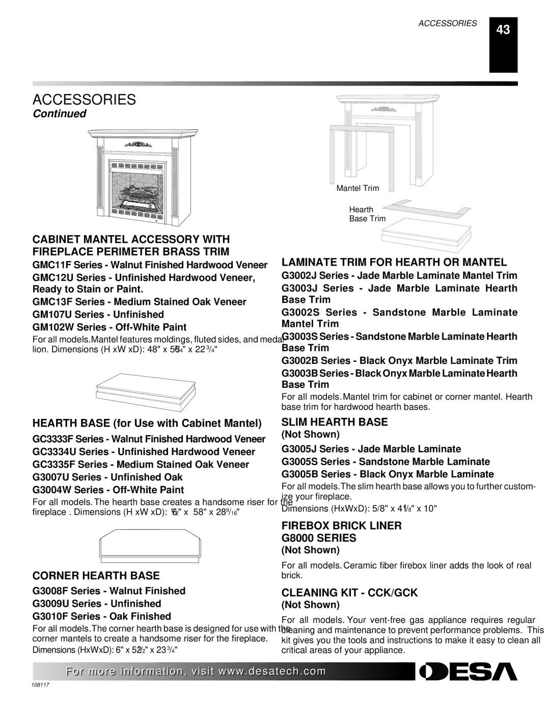 Desa VTGF33PR Corner Hearth Base, Laminate Trim for Hearth or Mantel, Slim Hearth Base, Firebox Brick Liner G8000 Series 