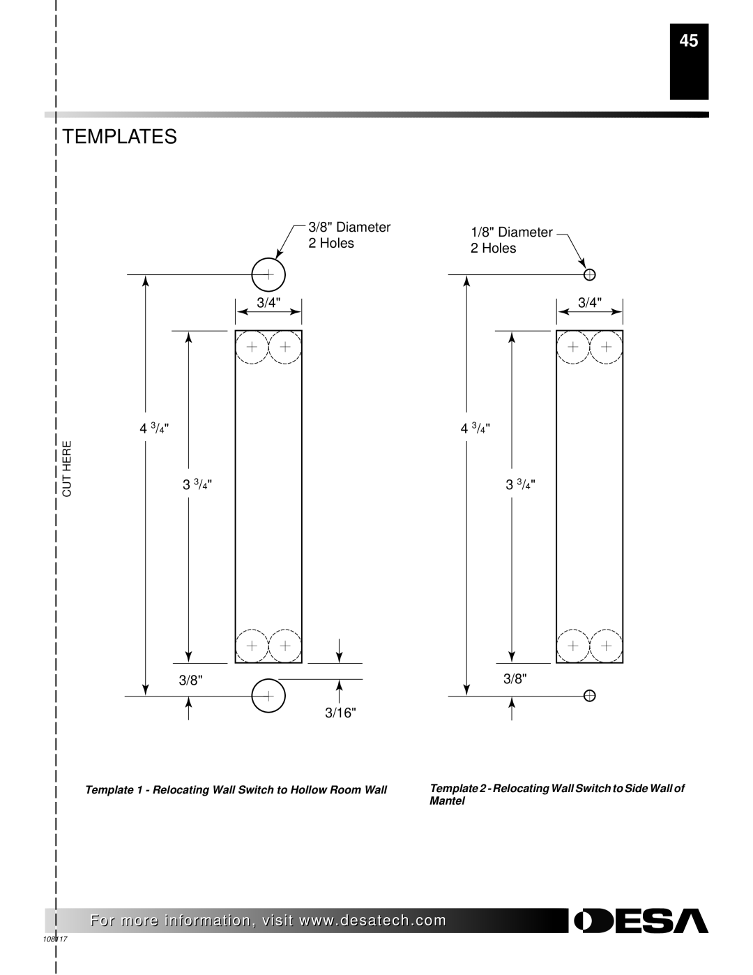 Desa VTGF33NR, VTGF33PR, CGEFP33PR installation manual Templates, Diameter Holes 