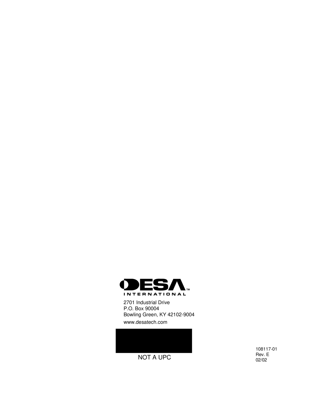 Desa CGEFP33PR, VTGF33NR, VTGF33PR installation manual Not a UPC 