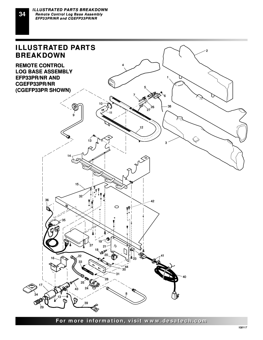 Desa VTGF33PR, VTGF33NR Illustrated Parts, Breakdown, Remote Control, Log Base Assembly, EFP33PR/NR AND, CGEFP33PR/NR 