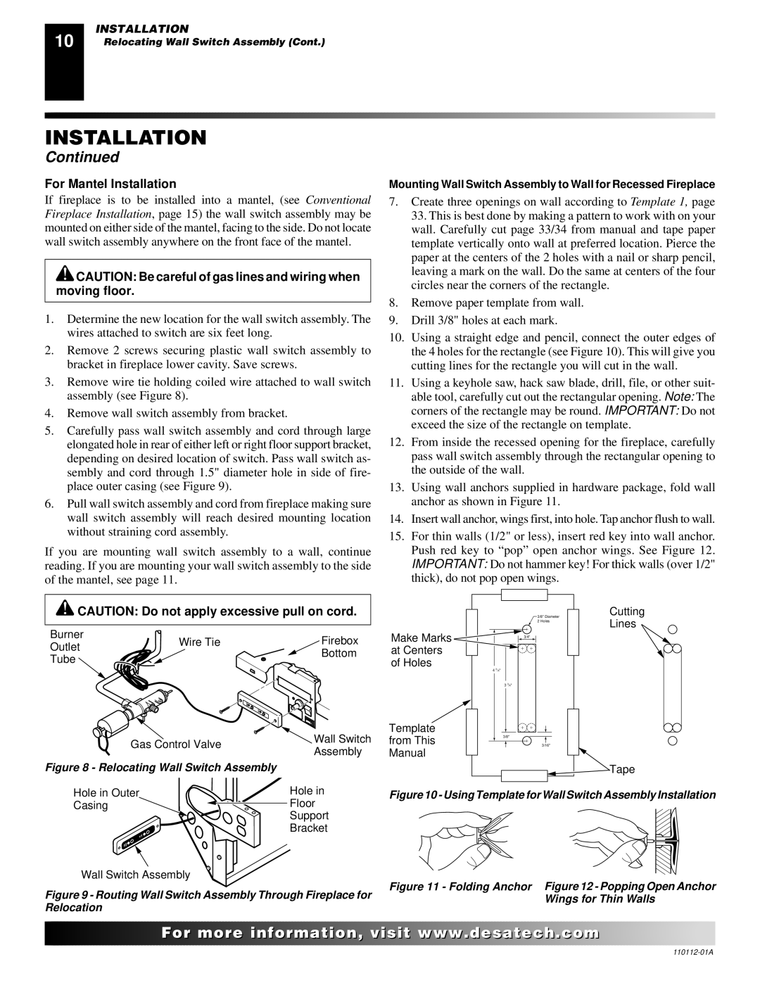 Desa VTGF33NRA installation manual Relocating Wall Switch Assembly 